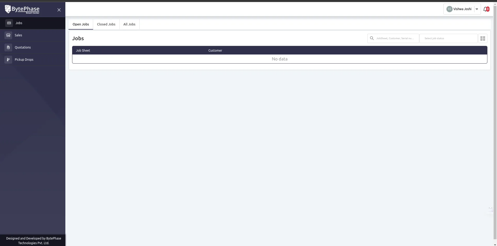 Customer login screen for the BytePhase client portal