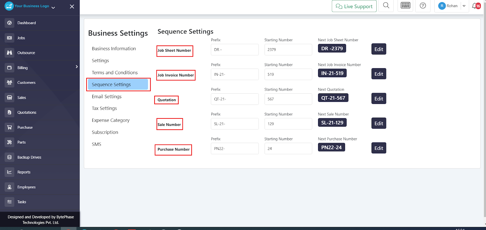 Sequence Settings