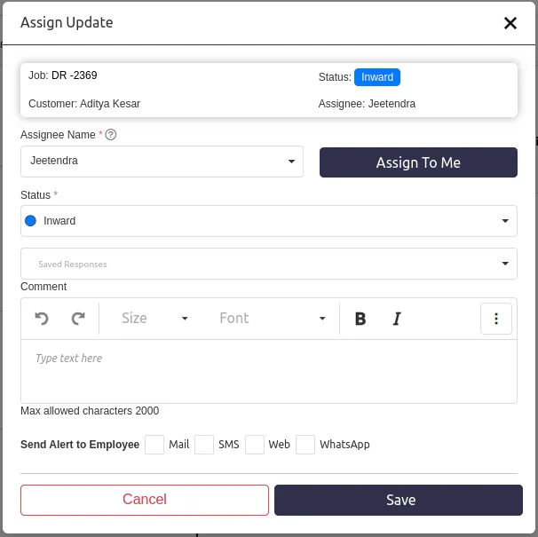 Assigning a repair ticket to a technician in BytePhase