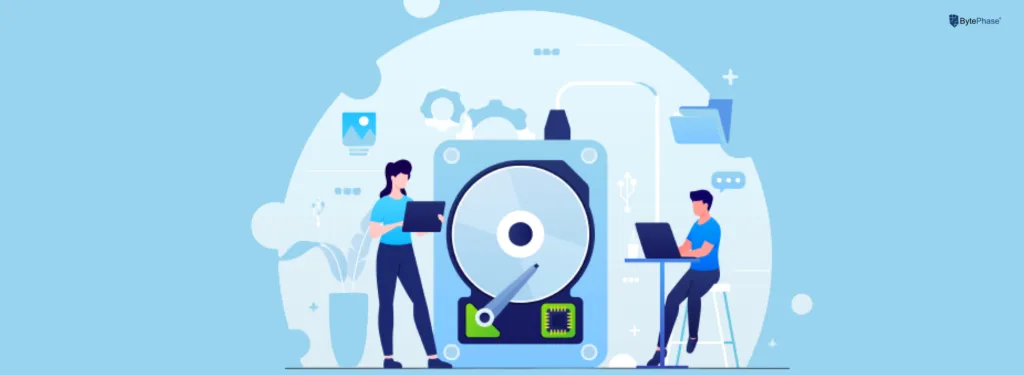 Data recovery technician analyzing a failed hard drive, reflecting emerging data recovery trends