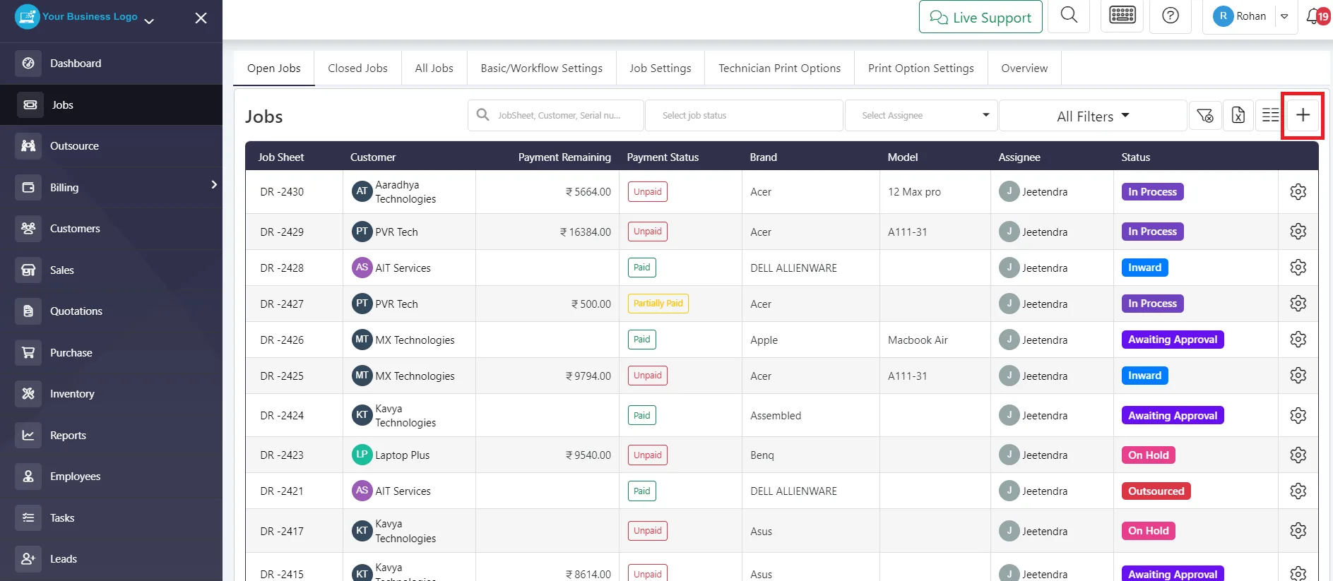 New repair ticket creation form in BytePhase
