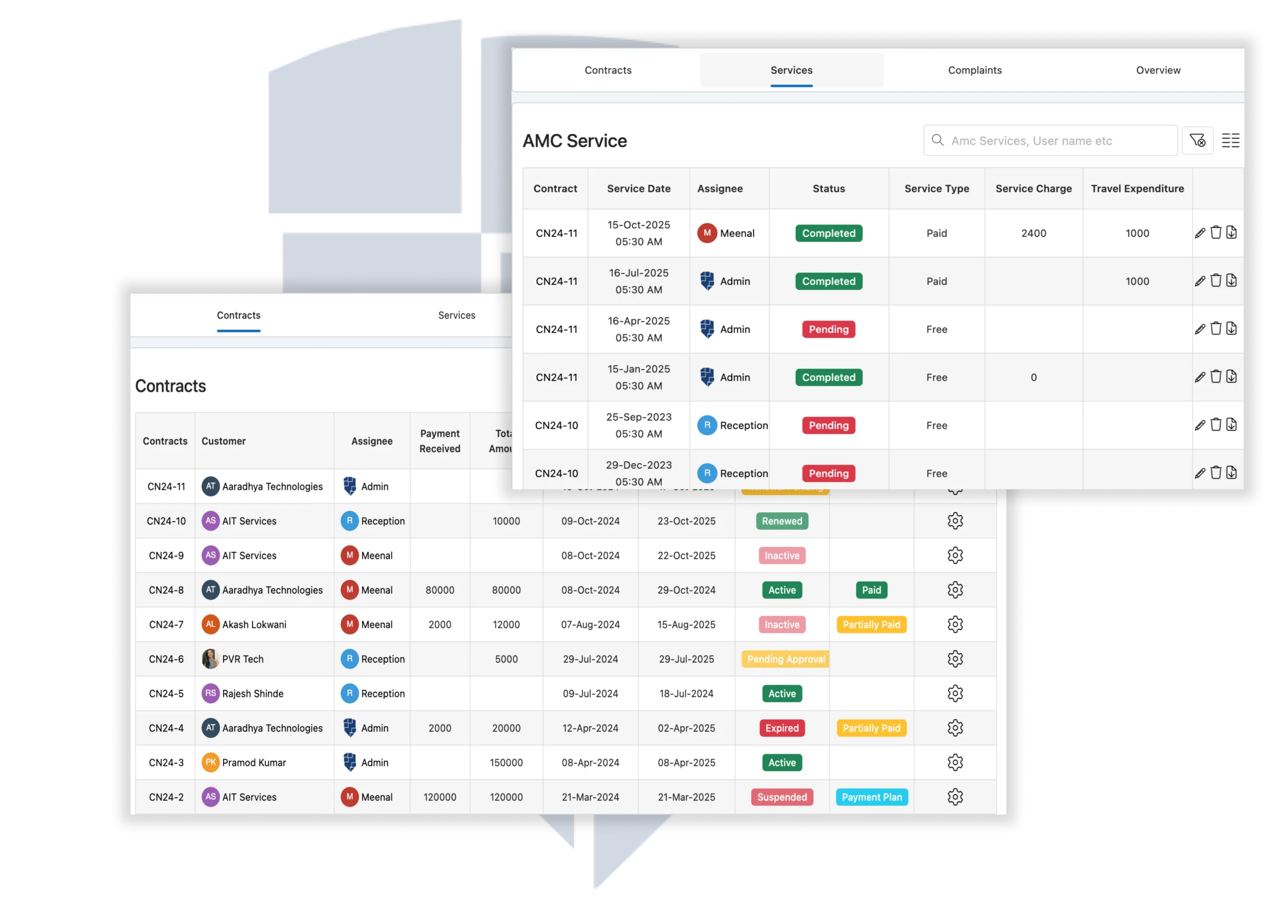 Comprehensive Contract Overview Access a full overview of AMC contracts in BytePhase repair CRM.