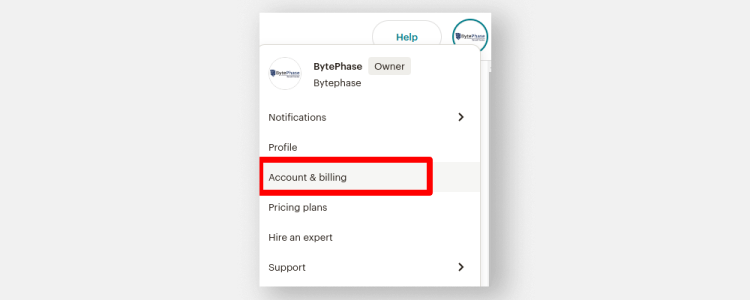 Account & Billing Sections in Mailchimp