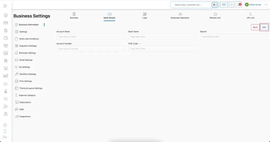 Add Business Bank Details in BytePhase