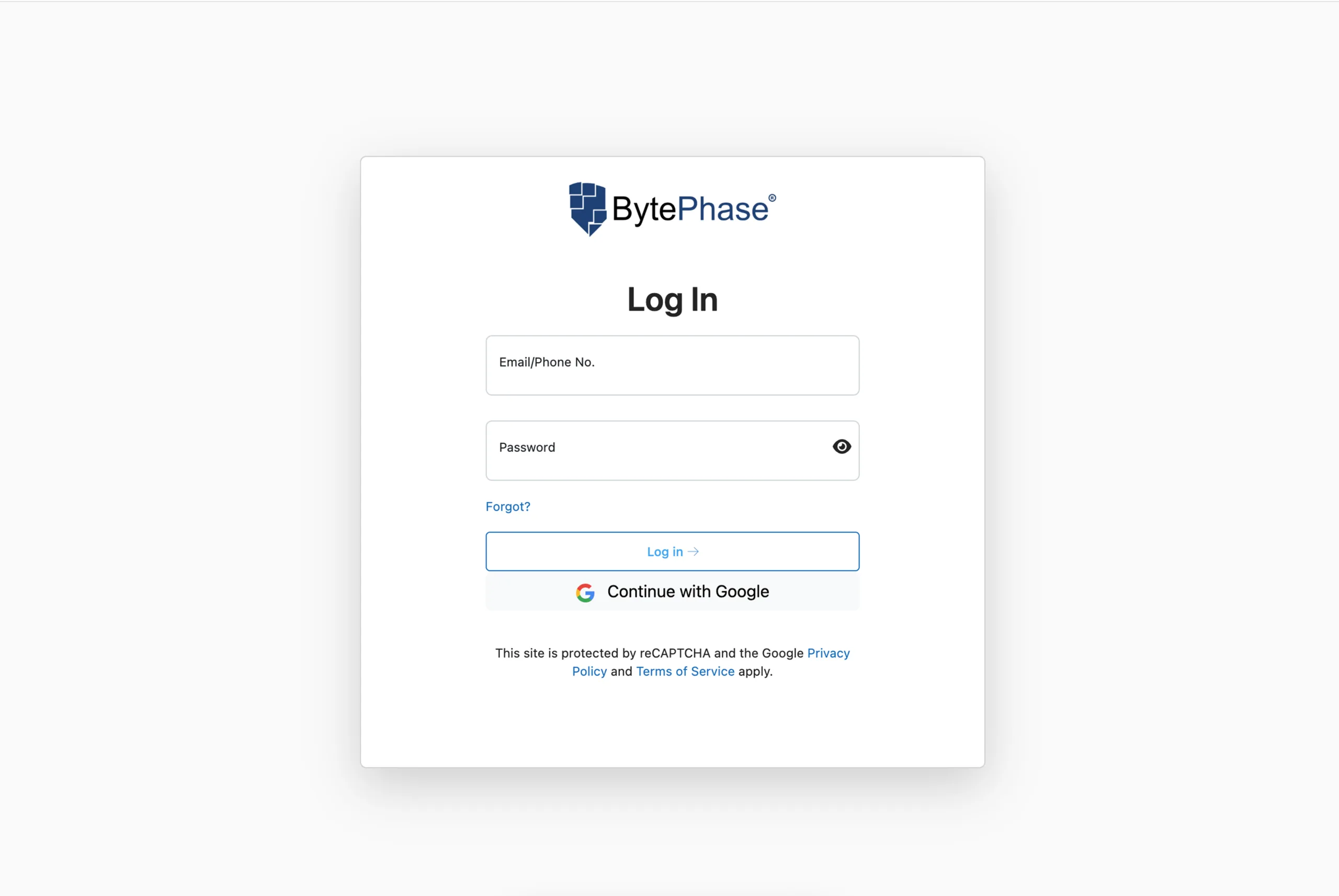 Log in to BytePhase Portal