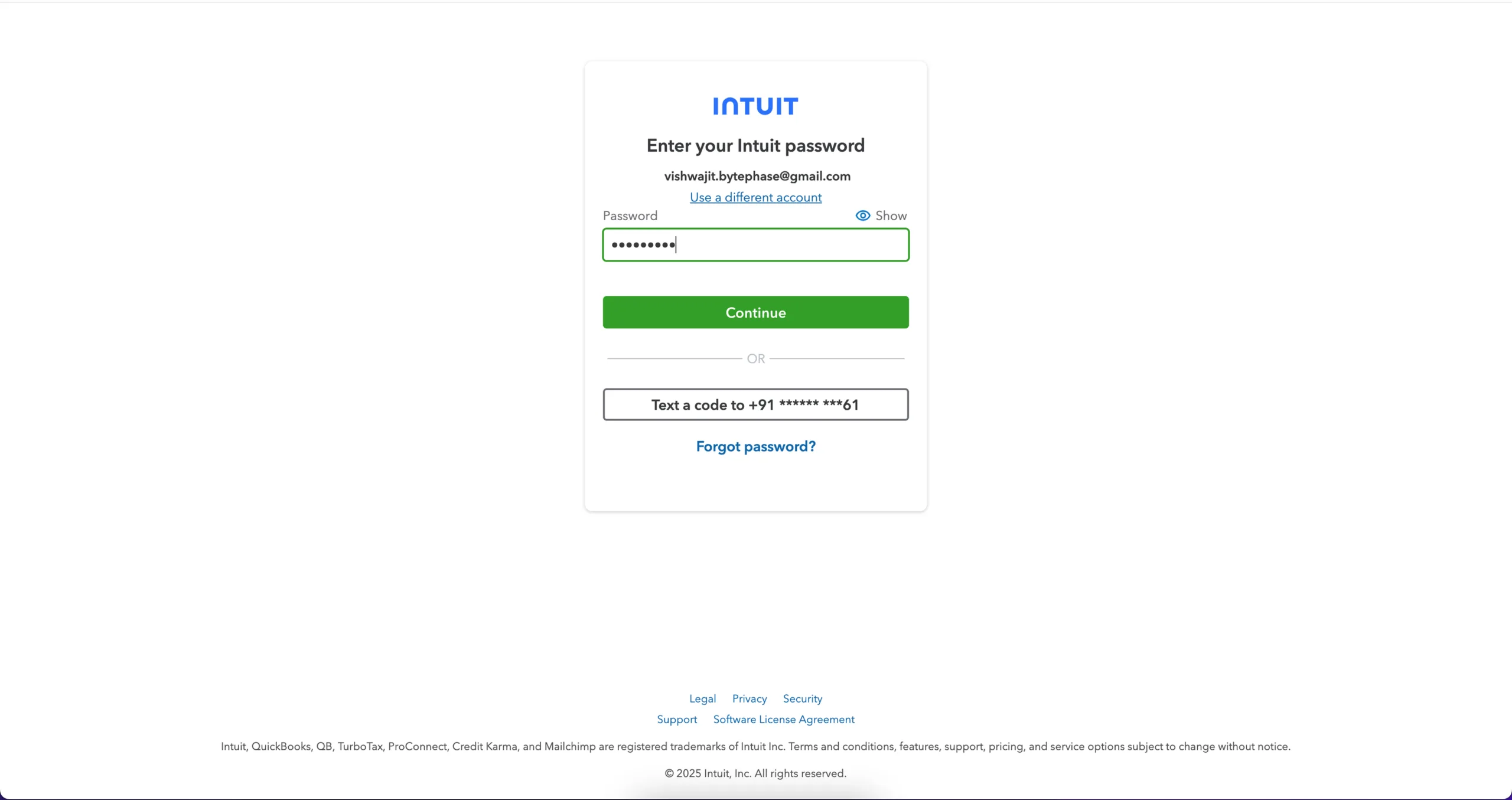 Enter your QuickBooks password