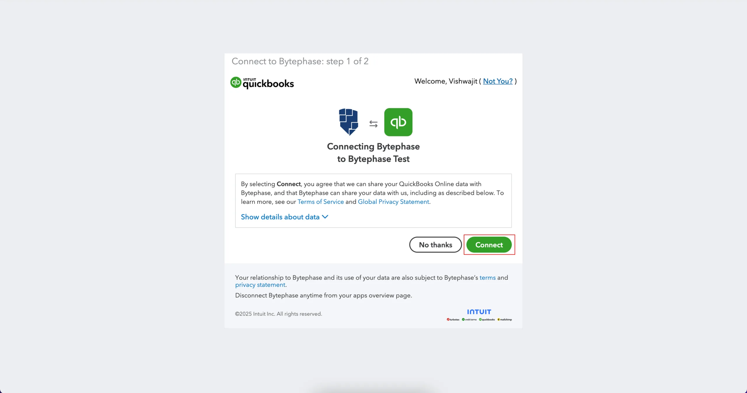 Click “Connect” to authorize the integration
