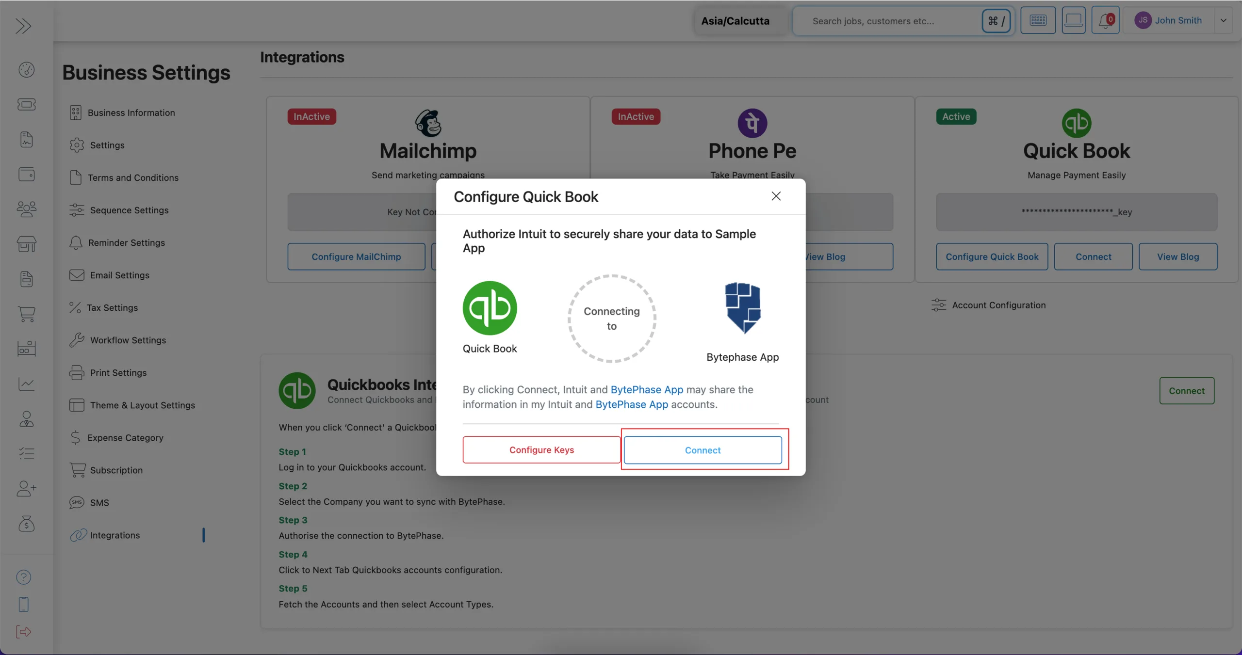 Integrate QuickBook in BytePhase