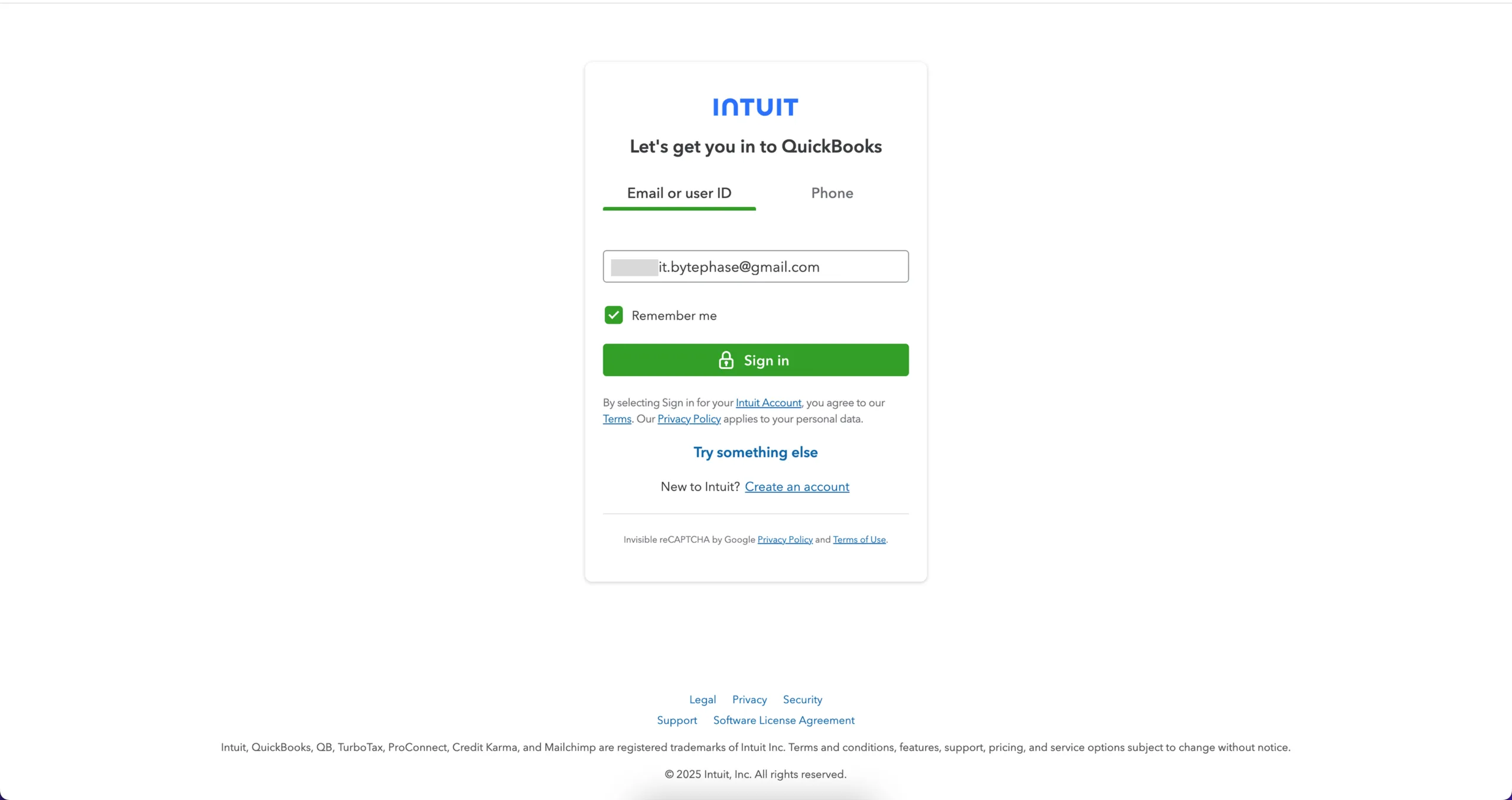 Enter your QuickBooks Email ID or User ID