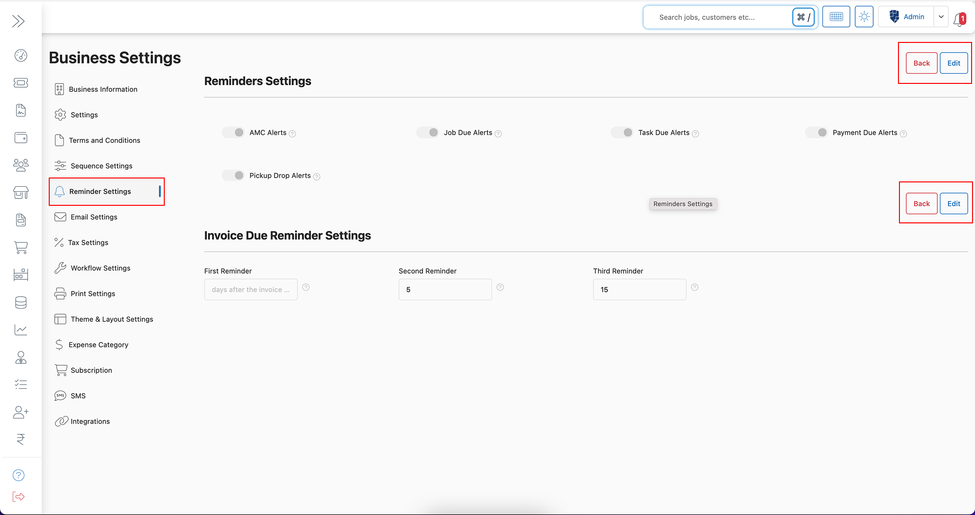 Default Reminder setting