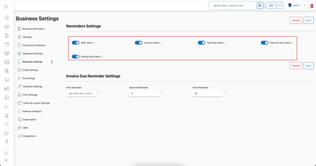 Required Reminder Settings
