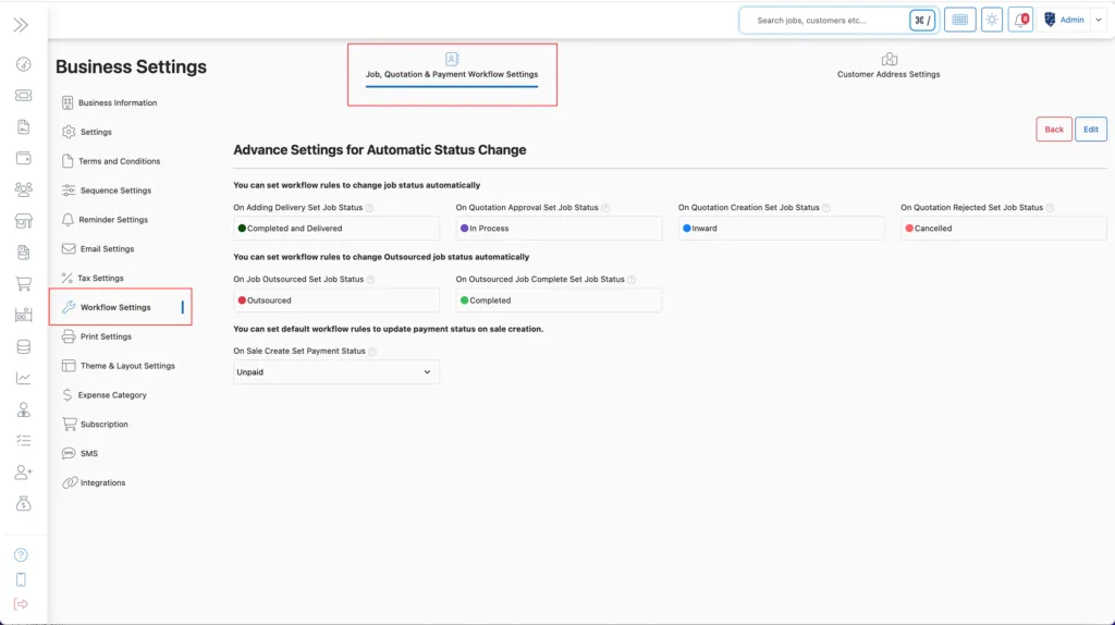 click on Workflow Settings in BytePhase
