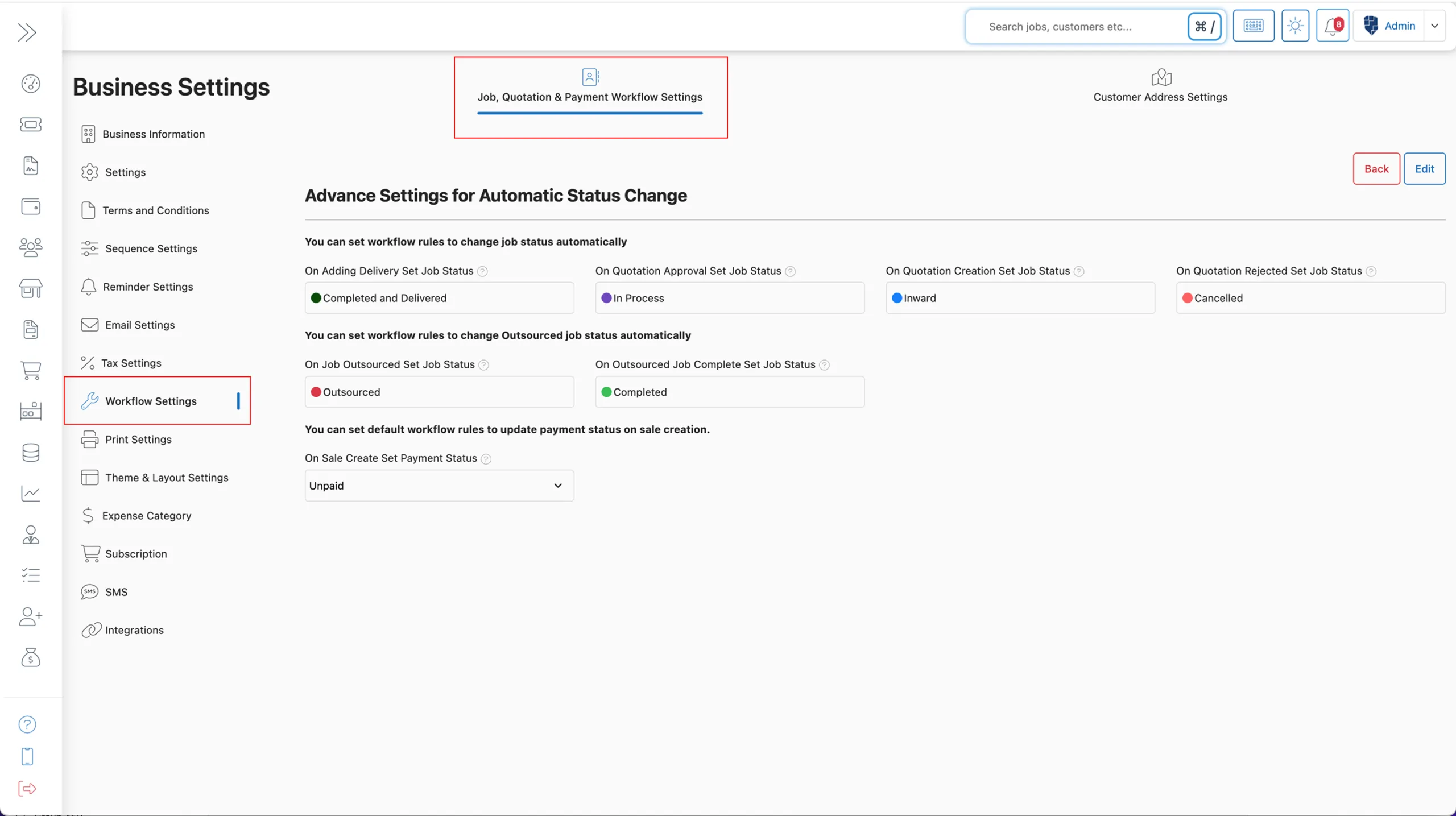 click on Workflow Settings in BytePhase