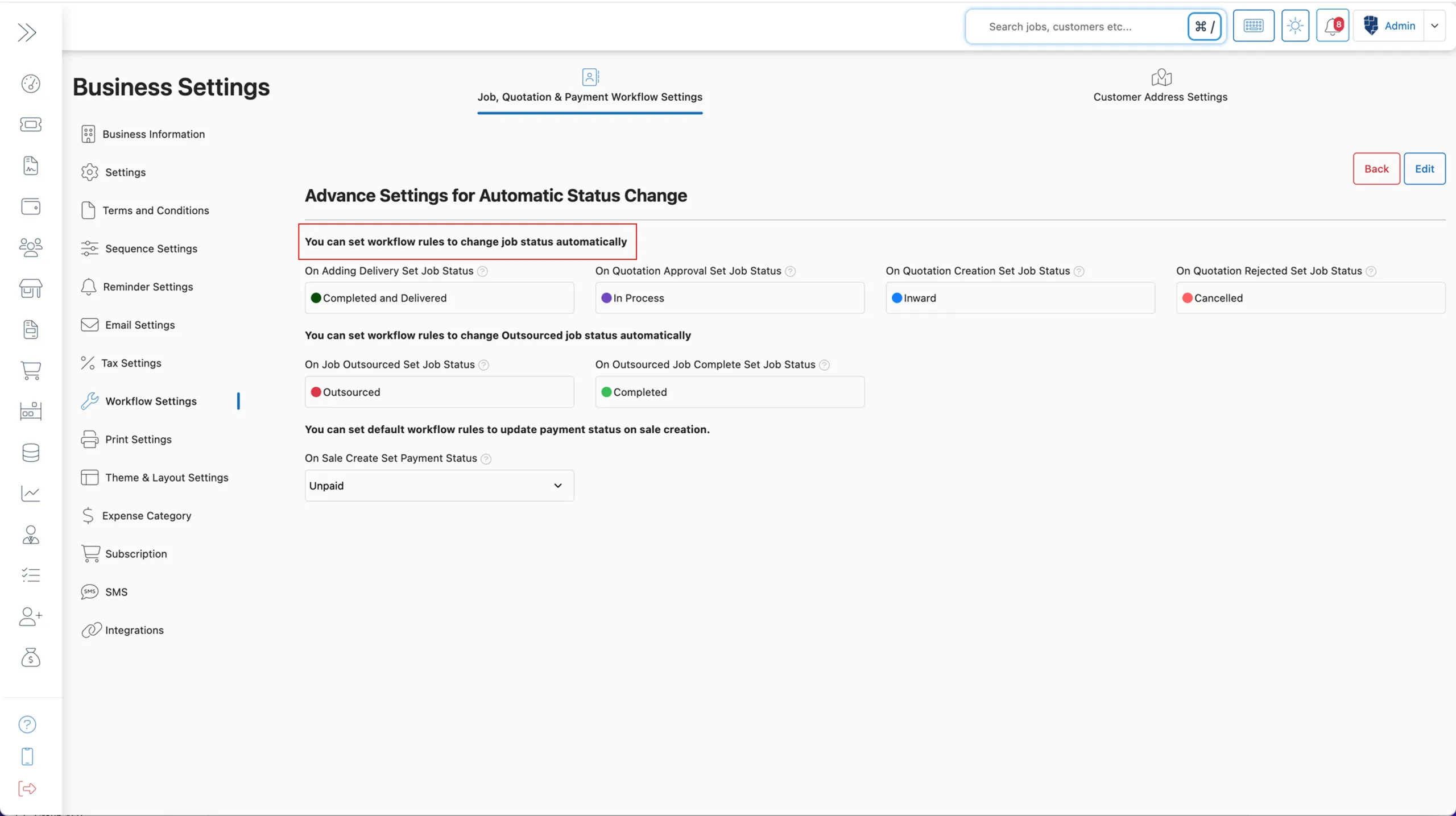 Set automatic job status update 