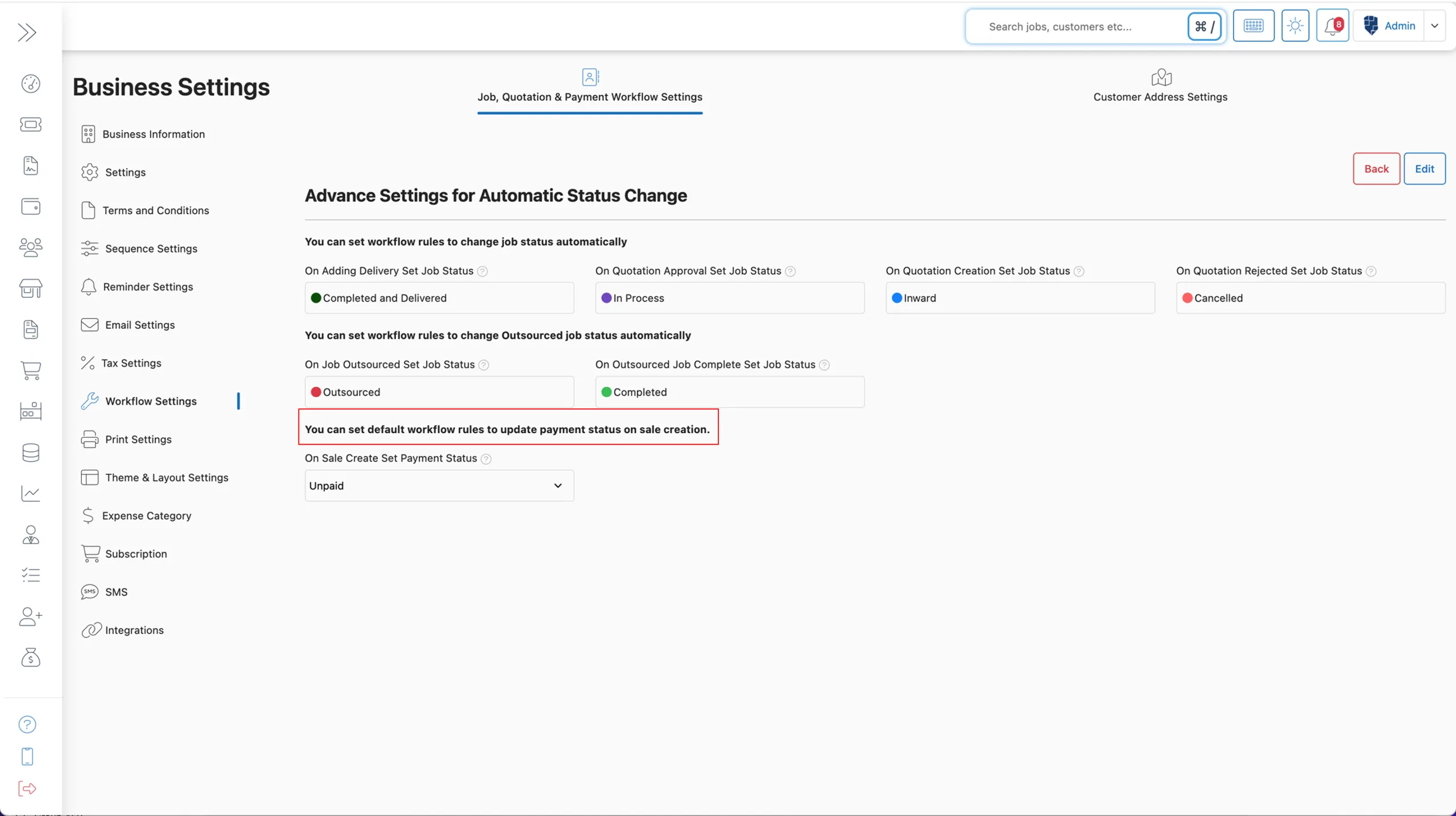 Configure automatic payment status
