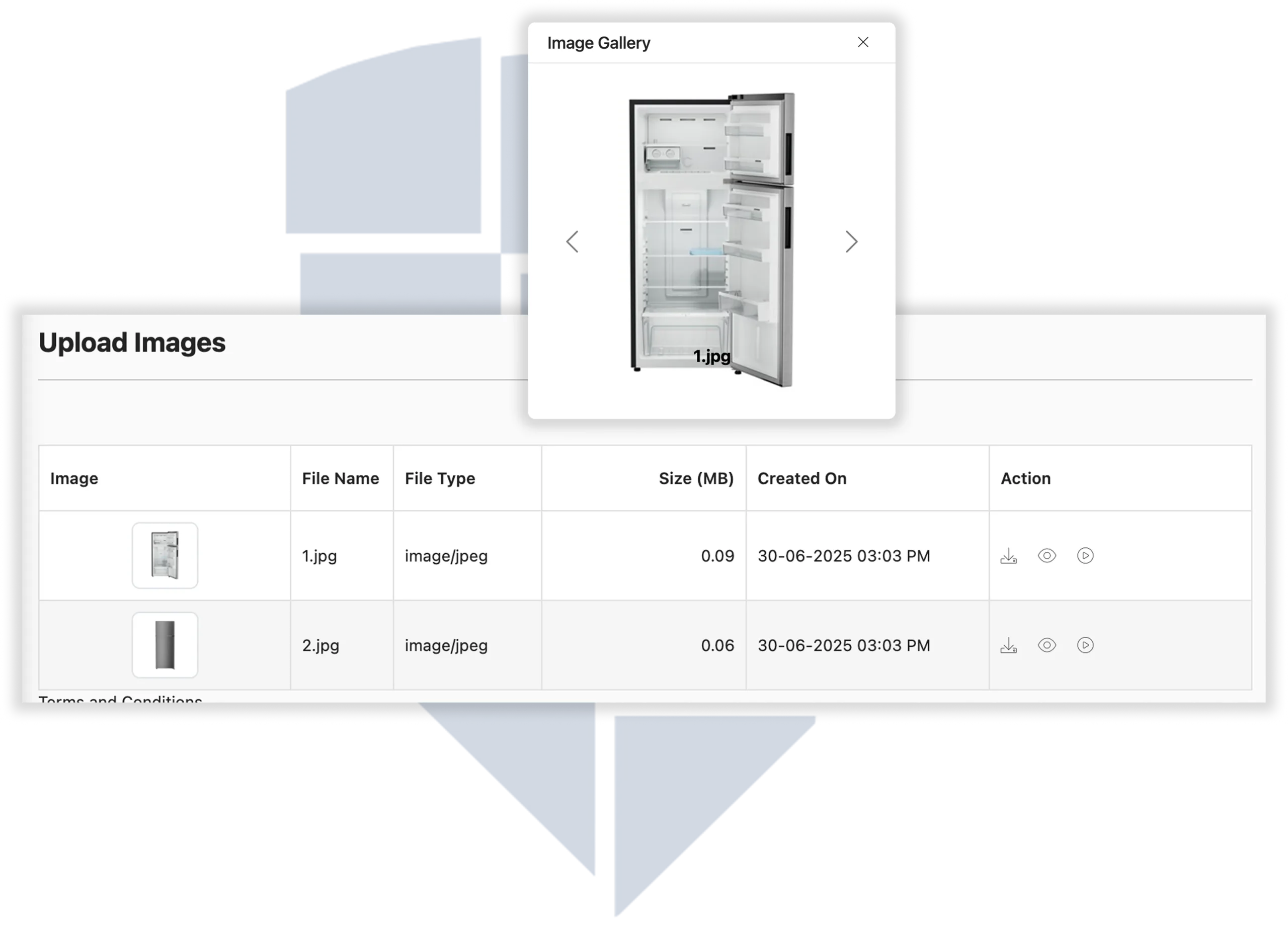 Technician uploading fridge repair images to BytePhase job card gallery