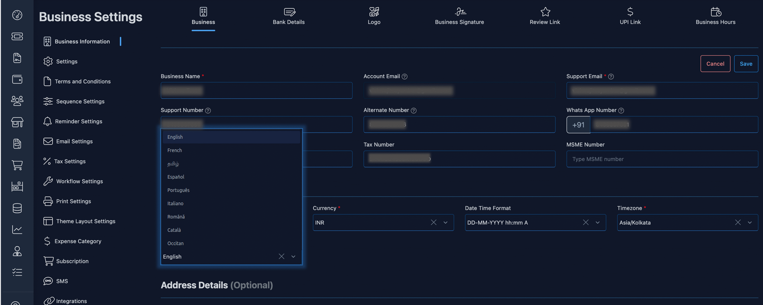 Breaking Barriers: The Power of Language Support in CRM and Why Your Team Needs It CRM dashboard showing language selection dropdown with various language options.