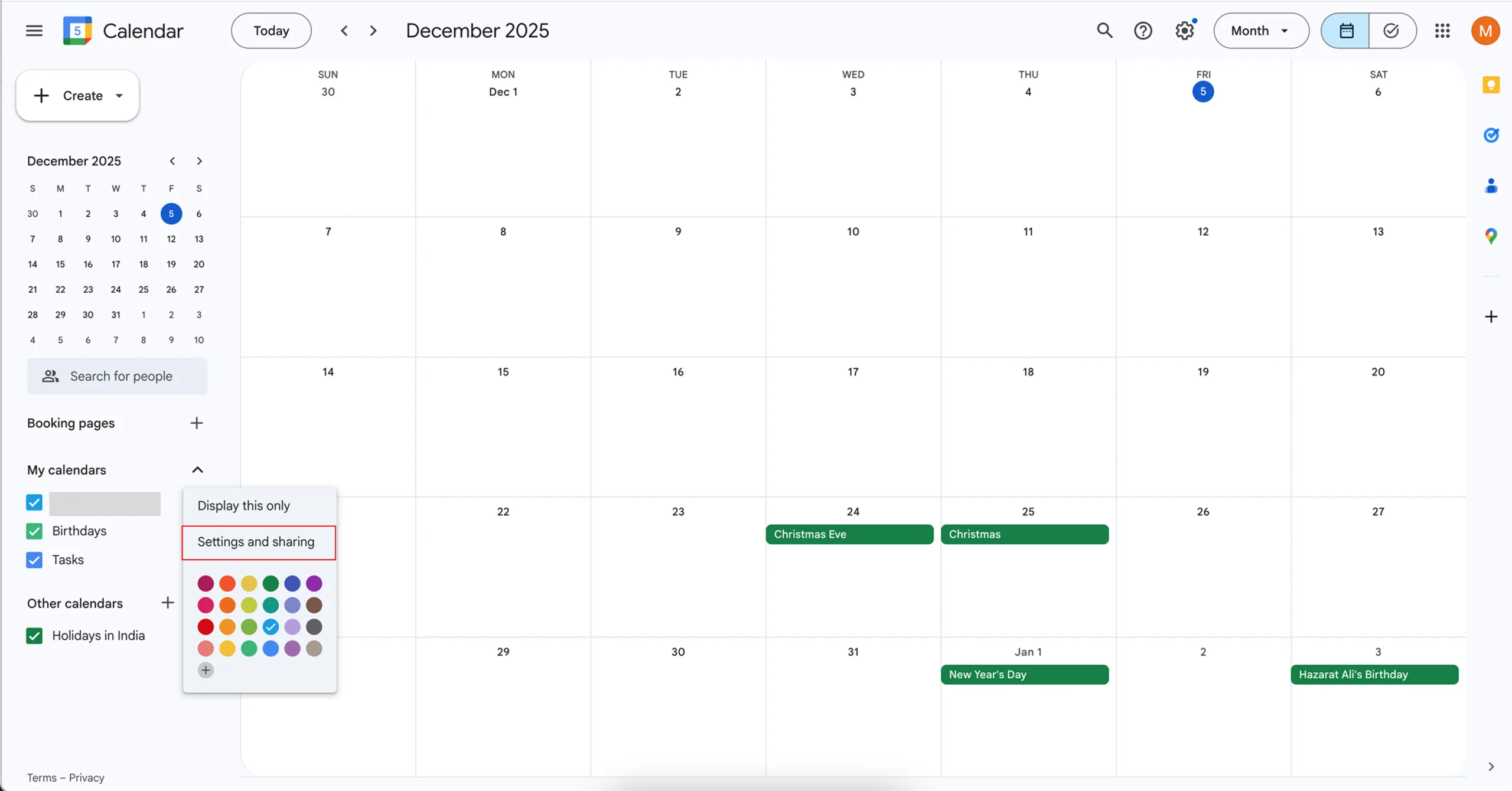 Click Settings and Sharing from the dropdown options.