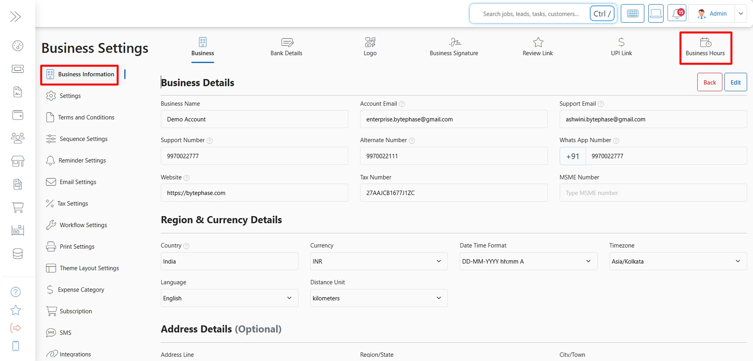 click on Workflow Settings in BytePhase