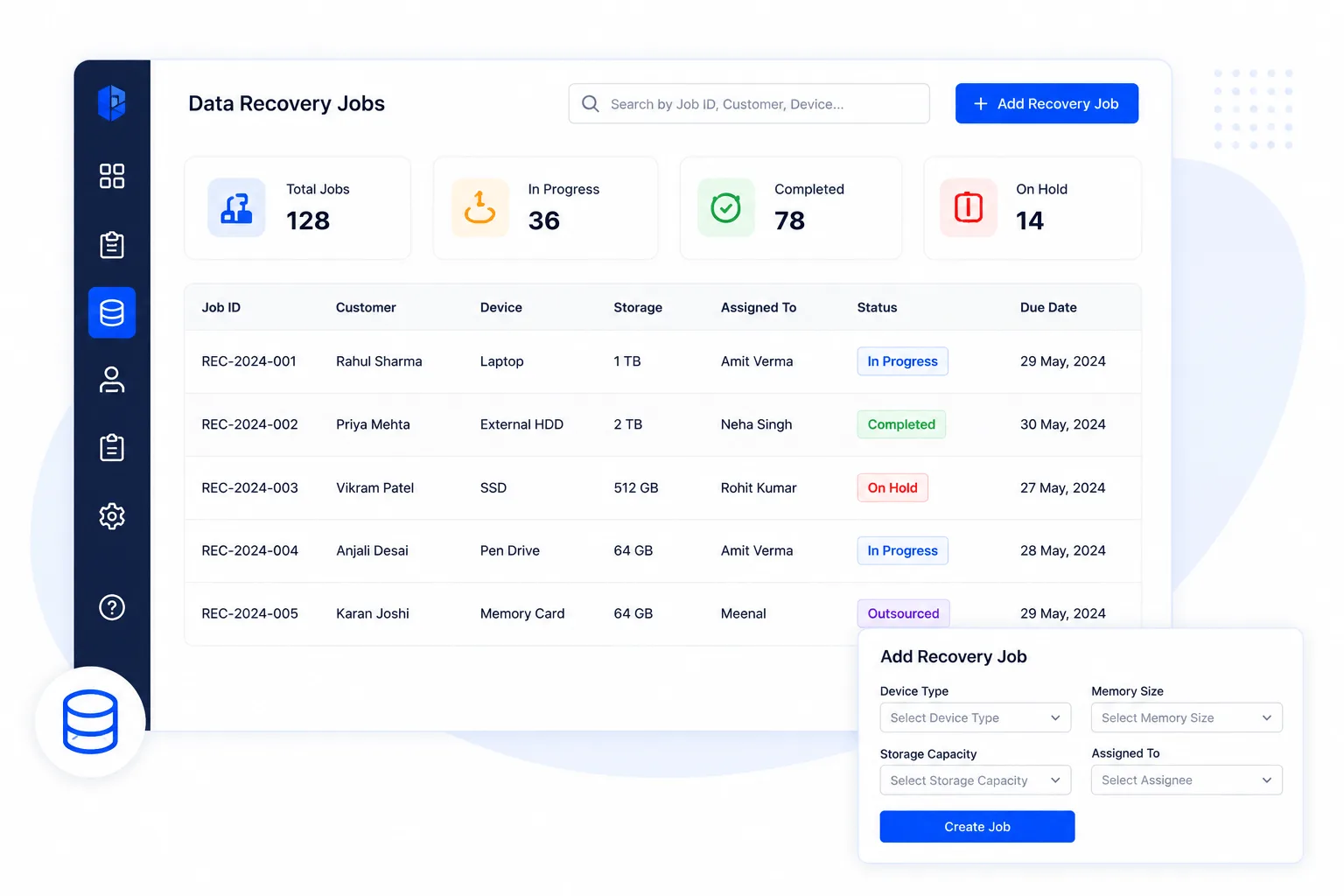 Data recovery job tracking and management module in BytePhase