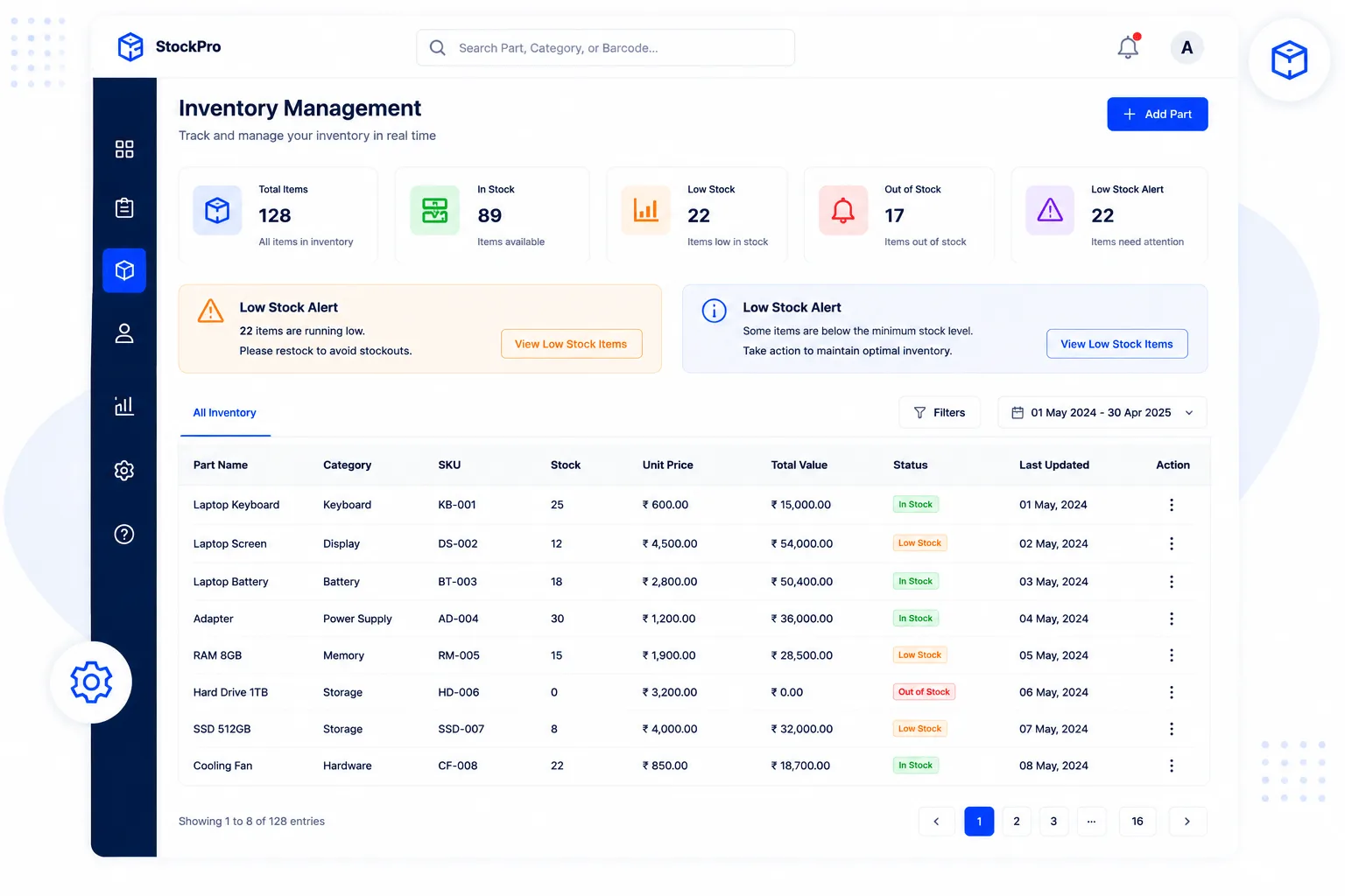 Parts inventory management in BytePhase repair shop software