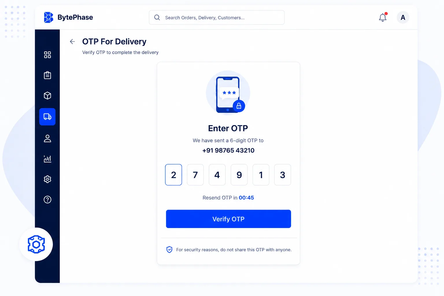 OTP-verified device delivery confirmation in BytePhase repair software