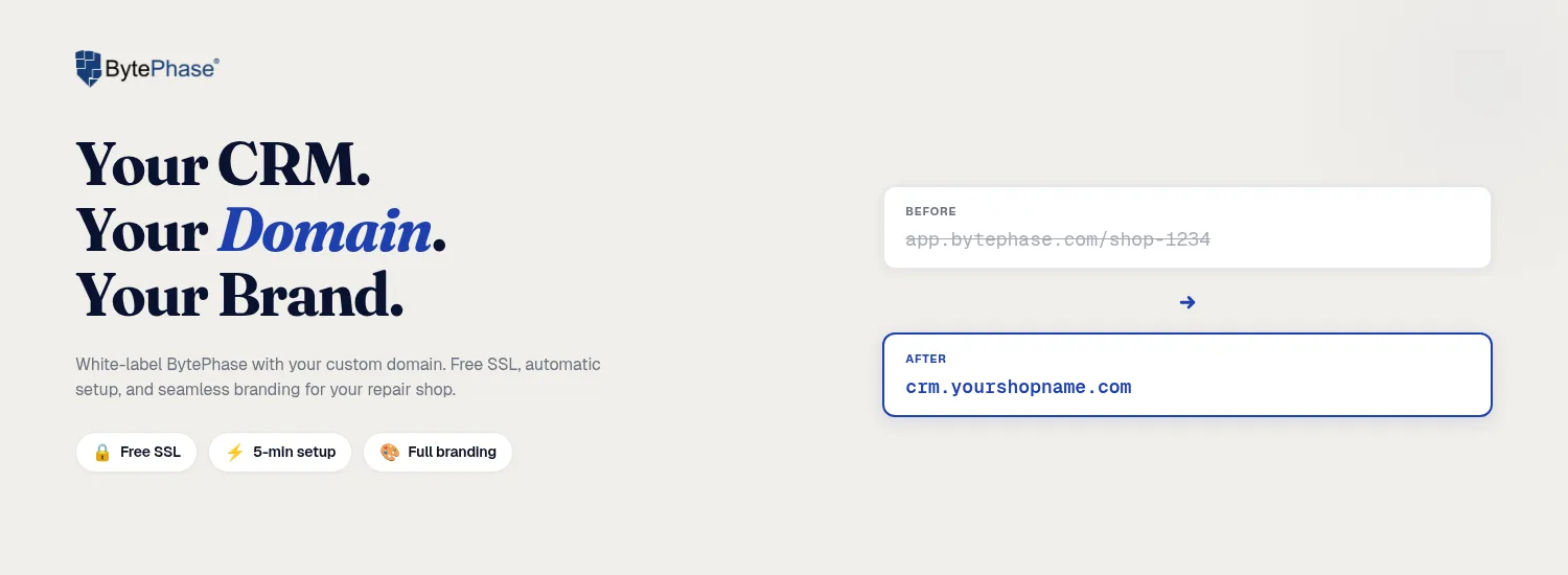 Custom domain setup banner in BytePhase CRM