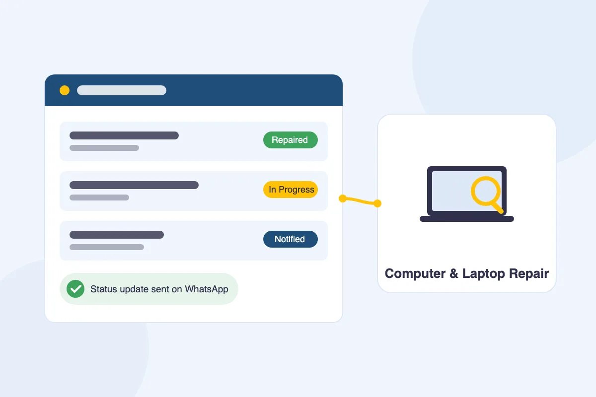 Computer repair shop software dashboard tracking laptop and desktop repair tickets