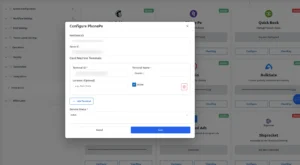 Configuring PhonePe integration settings in BytePhase with Merchant ID, Store ID, and card machine terminal details