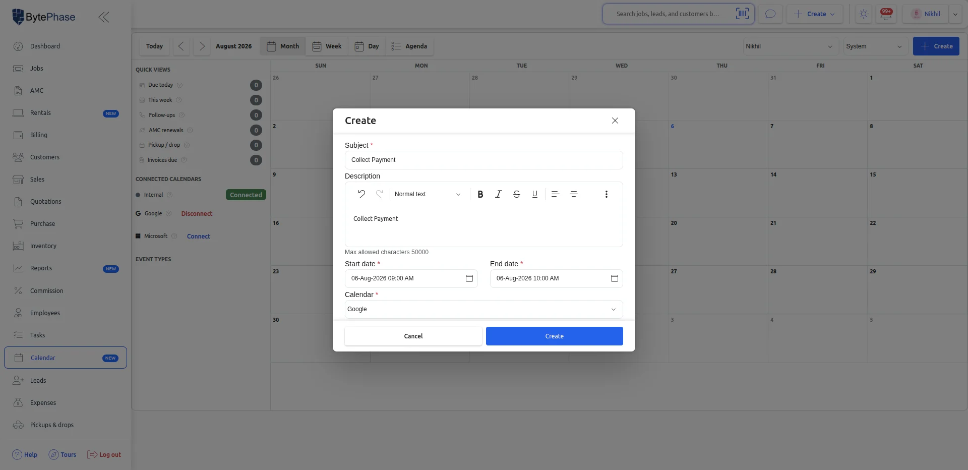 Calendar-create-Event Make changes to events permission for the shared Google Calendar