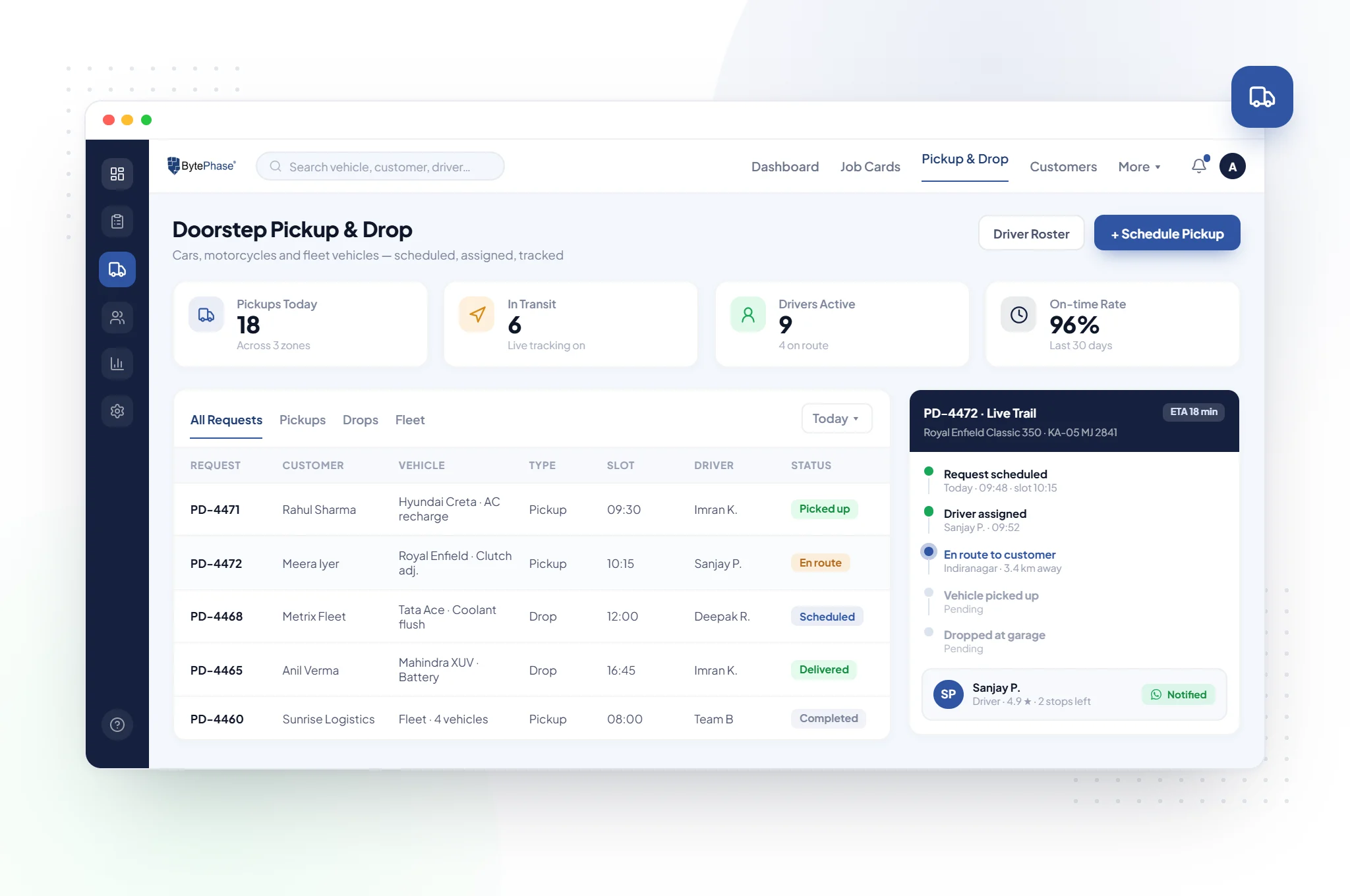 bytephase-pickup-drop (1) Doorstep Pickup & Drop for Cars, Bikes and Fleet Vehicles — BytePhase