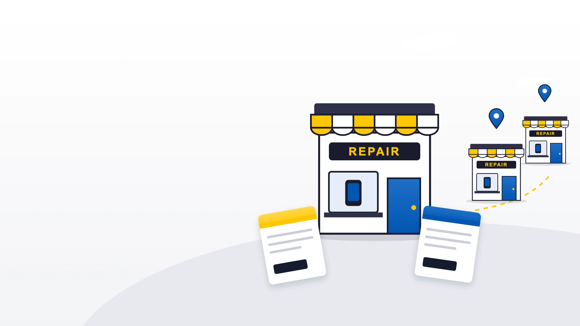 One repair shop with two businesses and more branch locations Repair shop issuing a GST bill and a non-GST bill, with two more branch shops pinned on a map nearby